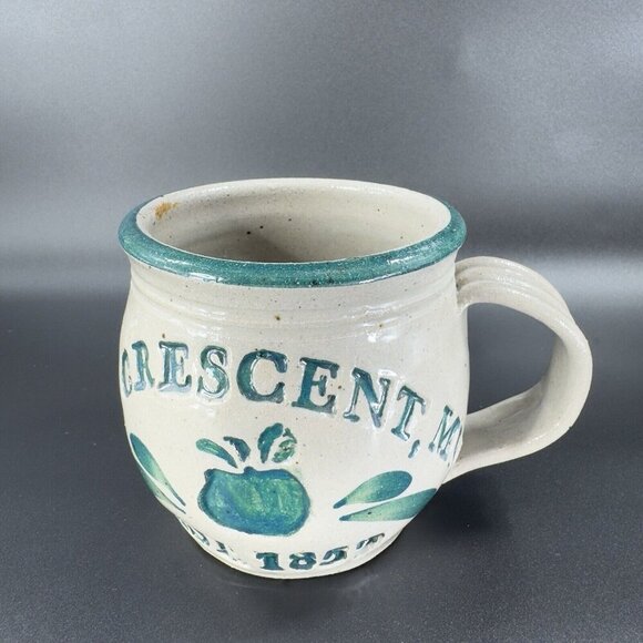 1998 La Crescent Mn Stoneware Pottery Coffee Mug Cup Gray Green Glaze Signed - Picture 15 of 16